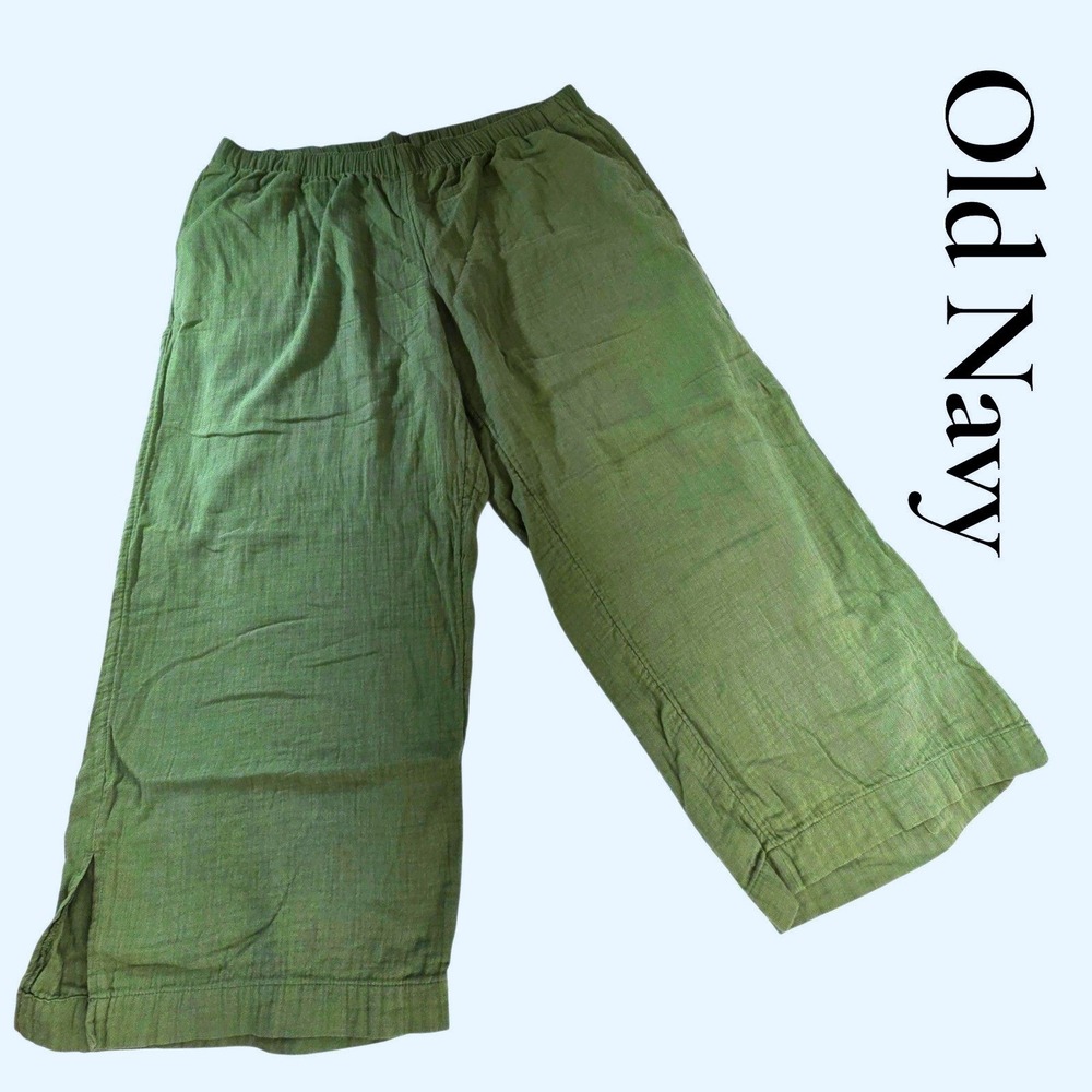 Old Navy Demi Wide Leg Pants Womens XXL Green Cotton High Rise Slit Boho
